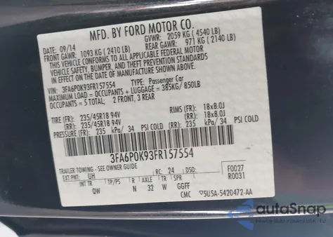 2015 Ford Fusion Titanium z USA, uszkodzony, nr VIN 3FA6P0K93FR157554